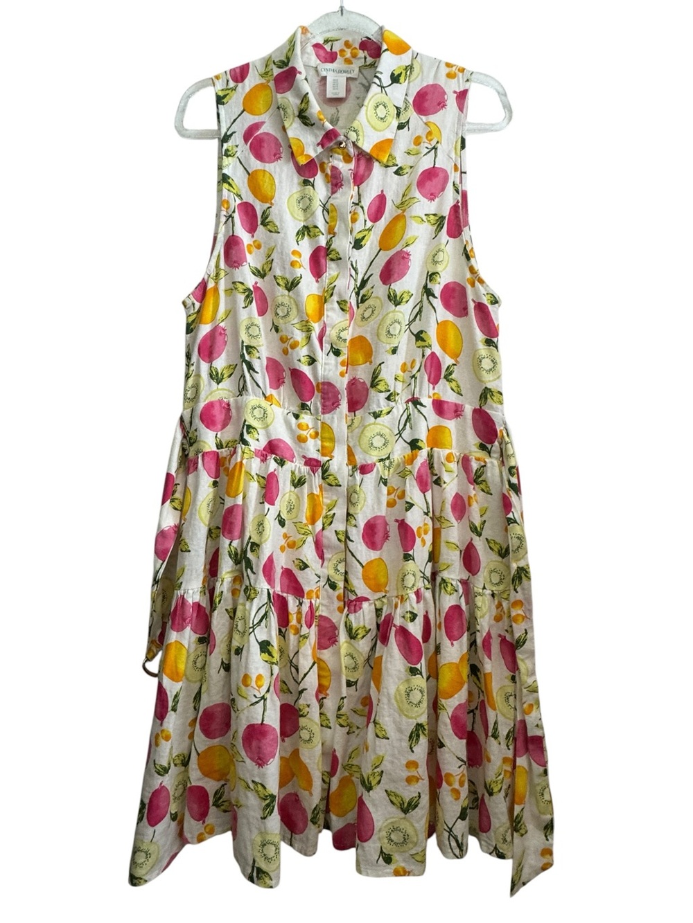Cynthia Rowley Fruit Print Linen Blend Sleeveless Dress Size 12